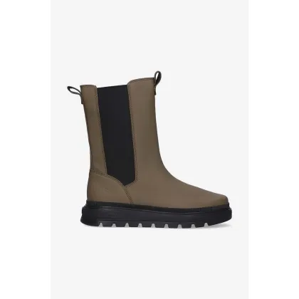 Zdjęcie Timberland sztyblety skórzane Ray City Combat Chelsea damskie kolor zielony na płaskim obcasie A5PB7-GREEN