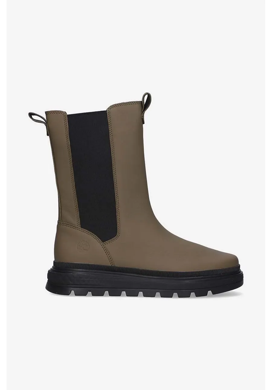 obrazek 1 Timberland sztyblety skórzane Ray City Combat Chelsea damskie kolor zielony na płaskim obcasie A5PB7-GREEN