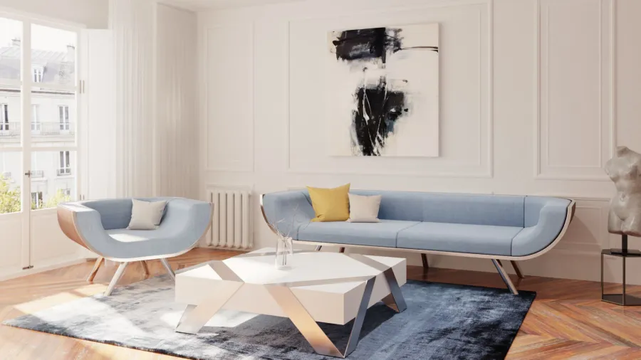 obrazek 8 Designerska trzyosobowa nowoczesna sofa z drewna orzechowego