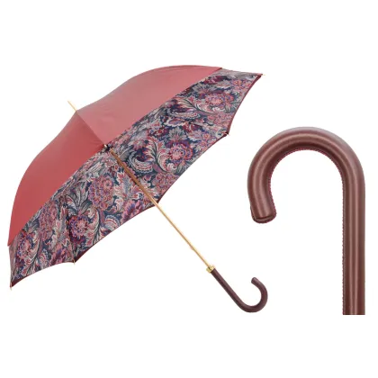 Zdjęcie Piękny klasyczny parasol damski w kolorze burgundowym zdobiony kwiatowym motywem - Pasotti