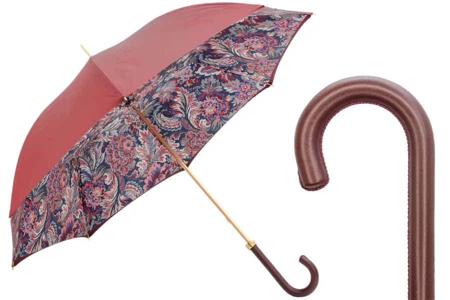 obrazek 1 Piękny klasyczny parasol damski w kolorze burgundowym zdobiony kwiatowym motywem - Pasotti