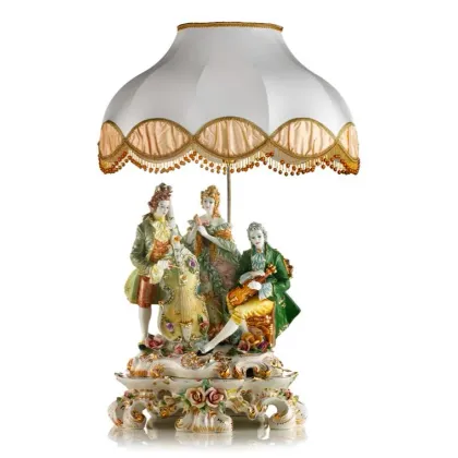 Zdjęcie Włoska barokowa lampa - figura trzech grających osób wykonana z ceramiki – Ceramiche ML