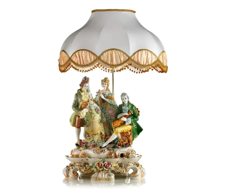 picture 1 Italian baroque lamp - a figure of three people playing made of ceramics - Ceramiche ML