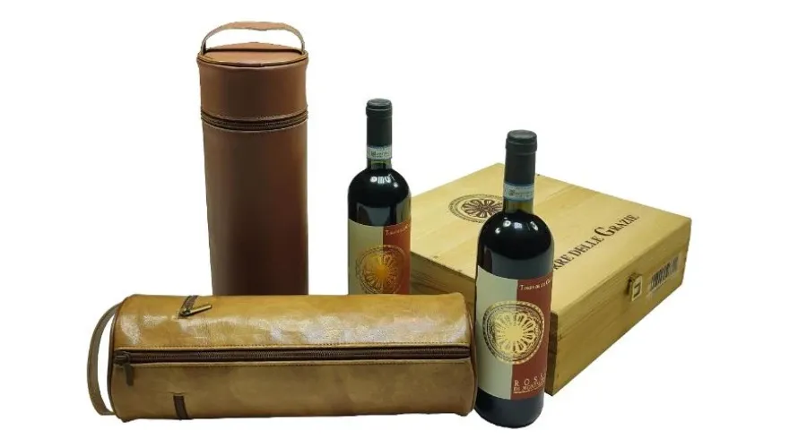 obrazek 2 Prestiżowe skórzane etui na wino z emblematem firmowym