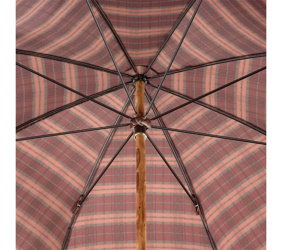 obrazek 5 Klasyczny brązowy parasol męski w czerwono czarną kratę z drewnianą rączką - Pasotti