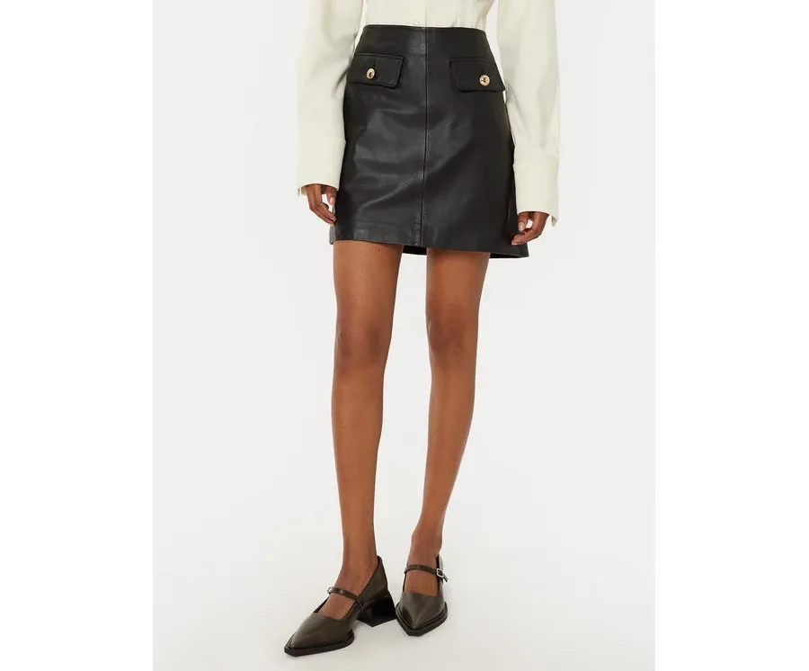 obrazek 1 Bruuns Bazaar Spódnica skórzana GentianB BBW4324 Czarny Slim Fit
