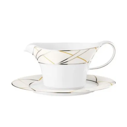 Zdjęcie Piękna nowoczesna sosjerka zdobiona pięknym kremowo-srebrnym zdobieniem - Tettau