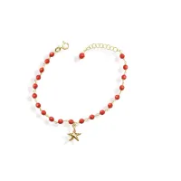 Picture Beautiful Italian bracelet Wedding ring in 18K gold-plated silver and coral paste