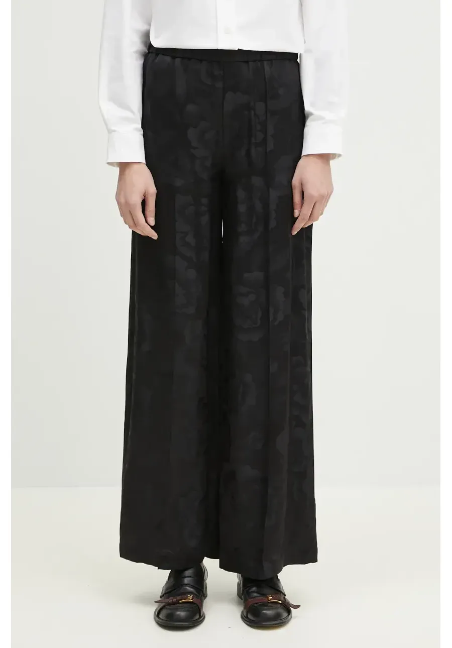 obrazek 1 Kenzo spodnie jedwabne damskie kolor czarny szerokie high waist FF52PA0849JR.99