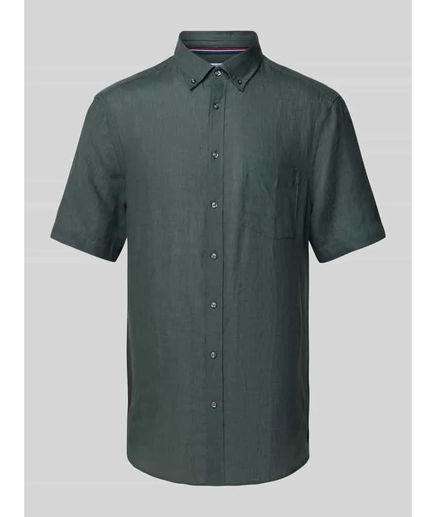 obrazek 1 Koszula lniana o kroju regular fit z kołnierzykiem typu button down
