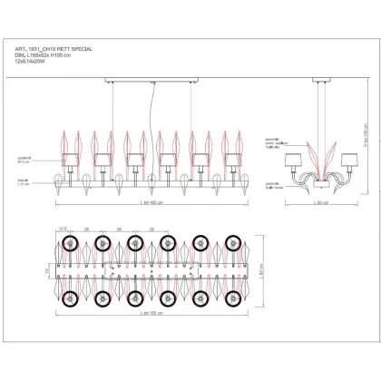 Zdjęcie Prostokątny żyrandol z dziesięcioma światłami Murano - Il Paralume Marina