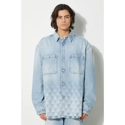Zdjęcie Marcelo Burlon kurtka jeansowa Laser Cross Dnm Overshirt męska kolor niebieski przejściowa oversize CMYE01GF24DEN0014034