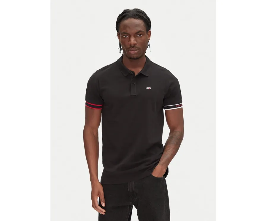 obrazek 1 Tommy Jeans Polo Flag Cuff DM0DM21306 Czarny Slim Fit