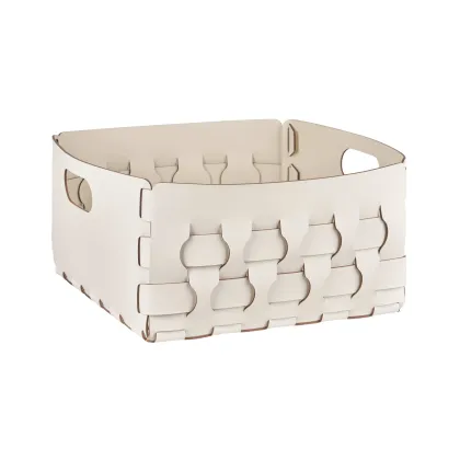 Zdjęcie Biały skórzany kosz Dubai 35x35xH20 cm z plecionymi ścianami