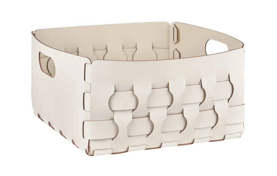 obrazek 1 Biały skórzany kosz Dubai 35x35xH20 cm z plecionymi ścianami