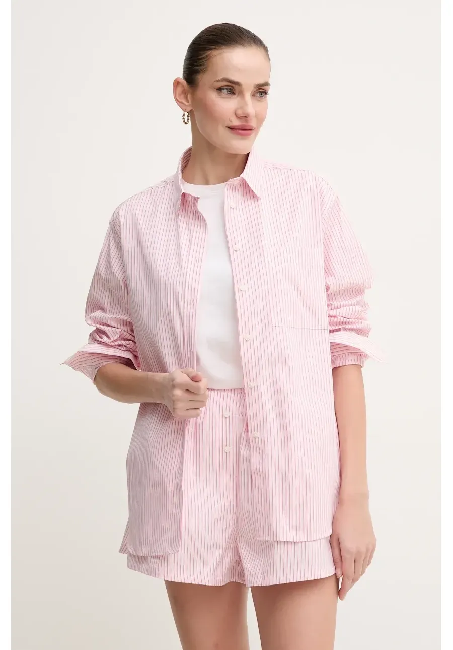 obrazek 1 Lacoste koszula bawełniana damska kolor różowy relaxed z kołnierzykiem klasycznym CF0215