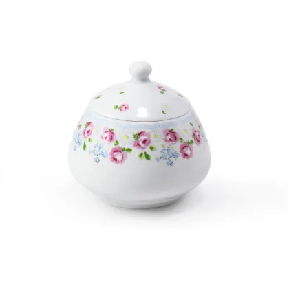 Zdjęcie Wyjątkowa porcelanowa cukiernica o niezwykłym kwiatowym zdobieniu - Leander