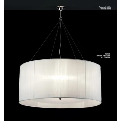 Zdjęcie Stylowy żyrandol z dużym szyfonowym abażurem w kolorze kości słoniowej - Il Paralume Marina