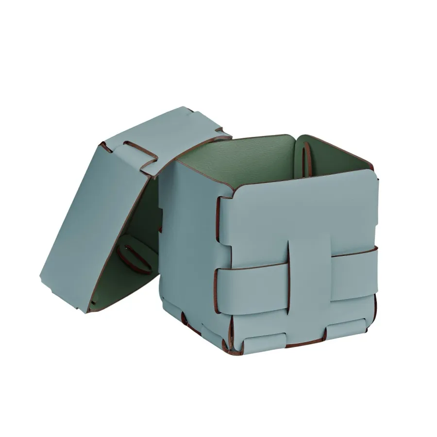 obrazek 2 Stylowy mały koszyk Bottega 12x12xH13 cm w kolorze pastelowego błękitu