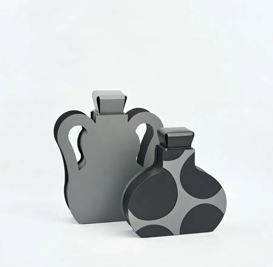 obrazek 4 Stylowy skórzany wazon Otto 9x37xH38 cm w kolorze czarno-szarym