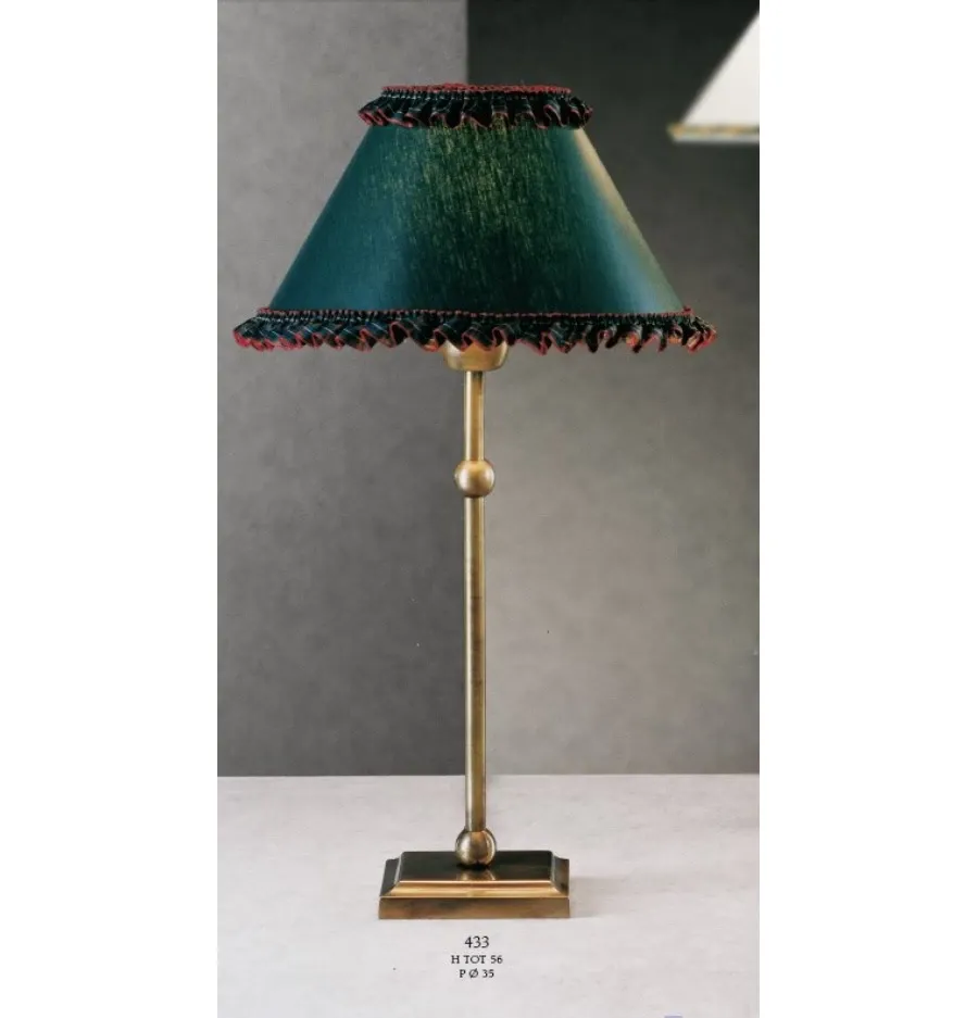 obrazek 1 Lampa z kwadratową podstawą i mosiężną kulą z kloszem z perkalu - Il Paralume Marina