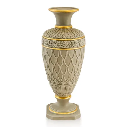Picture Ceramic gray decorative vase with gold accents - Ahura
