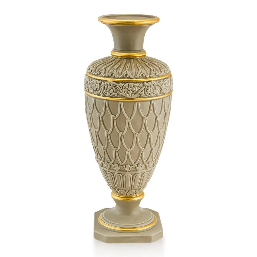 obrazek 1 Ceramiczny szary dekoracyjny wazon ze złotymi akcentami - Ahura