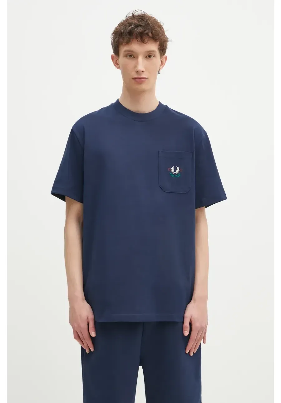 obrazek 1 Fred Perry t-shirt bawełniany męski kolor granatowy z aplikacją M9827.X86