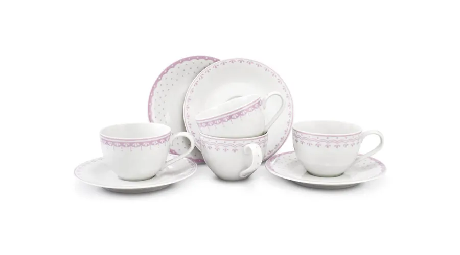 obrazek 1 Zestaw czterech filiżanek ze spodkami z porcelany w kolorze różowym z wyjątkowym zdobieniem – Leander
