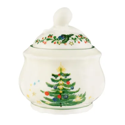 Zdjęcie Stylowa porcelanowa cukiernica zdobiona świąteczną choinką - Seltmann Weiden