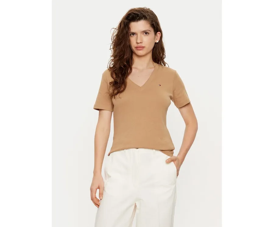 obrazek 1 Tommy Hilfiger T-Shirt WW0WW40584 Beżowy Slim Fit