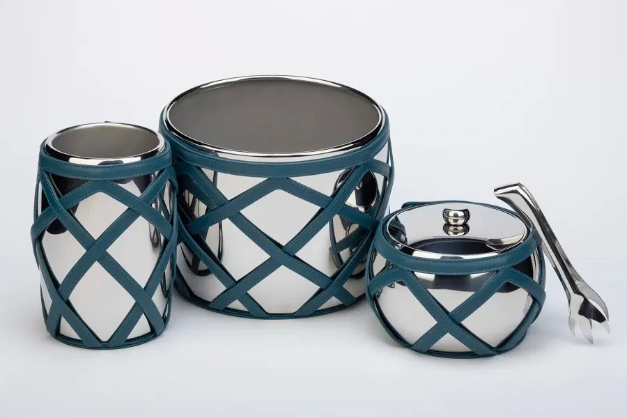 obrazek 5 Luksususowy izolowany pojemnik na lód w skórzanej oprawie w kolorze niebieskim - do kuchni