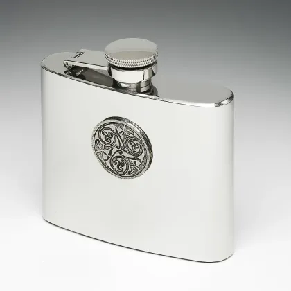Picture A beautiful stainless steel hip flask with a unique Celtic decoration