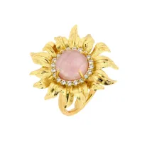 Picture 18K gold plated silver ring White zircons Lady doublet with pink opal and rock crystal