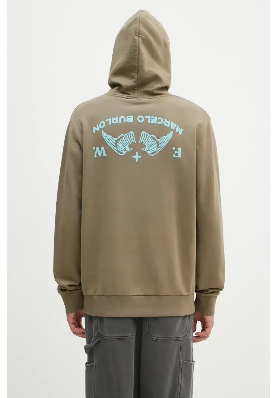 obrazek 1 Marcelo Burlon bluza bawełniana Vintage Logo męska kolor zielony z kapturem z nadrukiem CMBB007F24FLE0056E4D