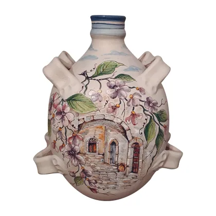 Picture Italian ceramic water bottle with medieval village decoration