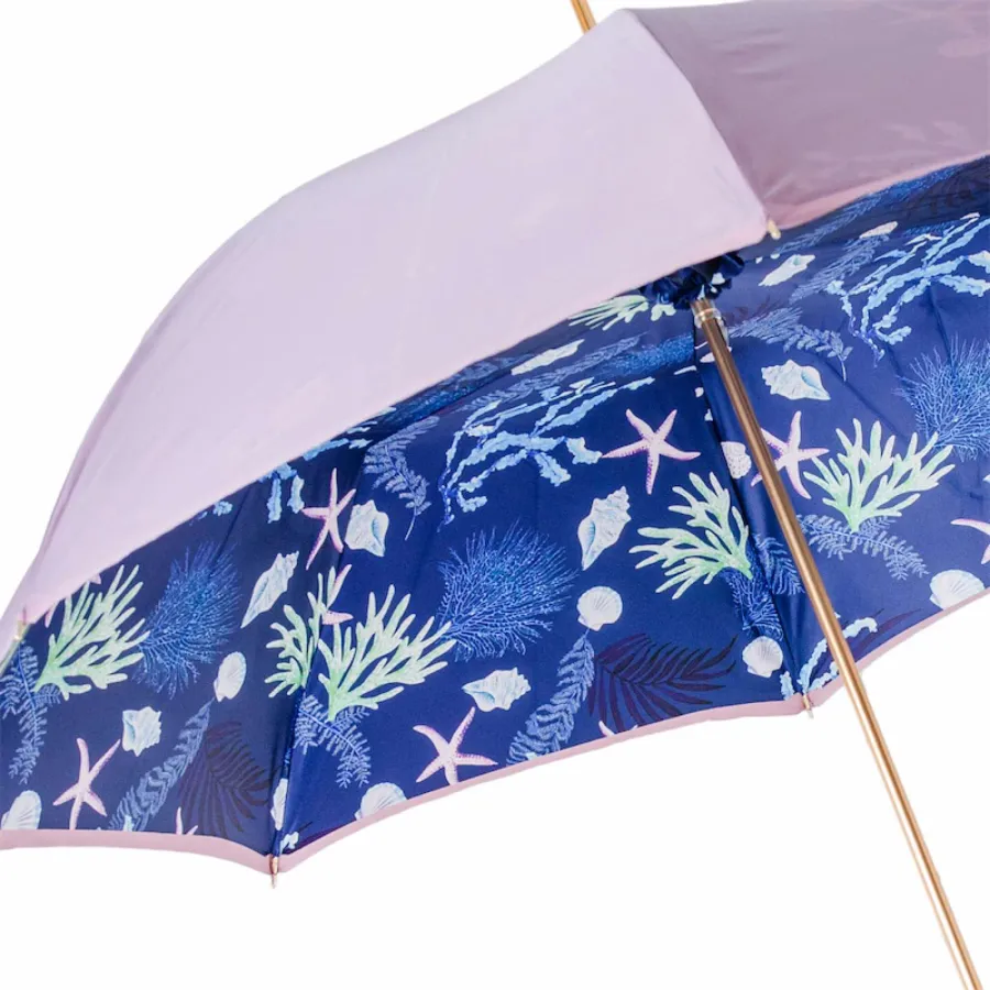 obrazek 7 Luksusowy fioletowo niebieski parasol damski zdobiony morskim wzorem z rączką z rozgwiazdą – Pasotti