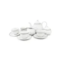 Zdjęcie Piękny 11-elementowy zestaw do herbaty z porcelany w kolorze szarym zdobiony subtelnym motywem – Leander