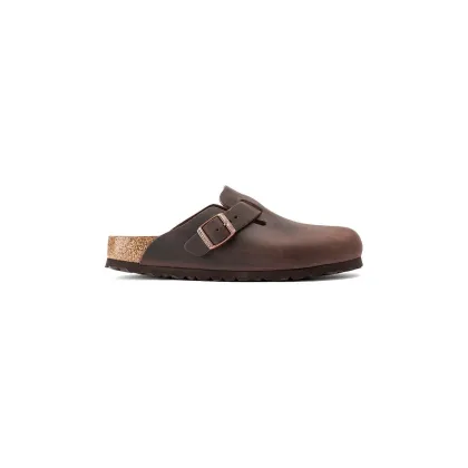 Zdjęcie Birkenstock klapki skórzane Boston damskie kolor brązowy 860133