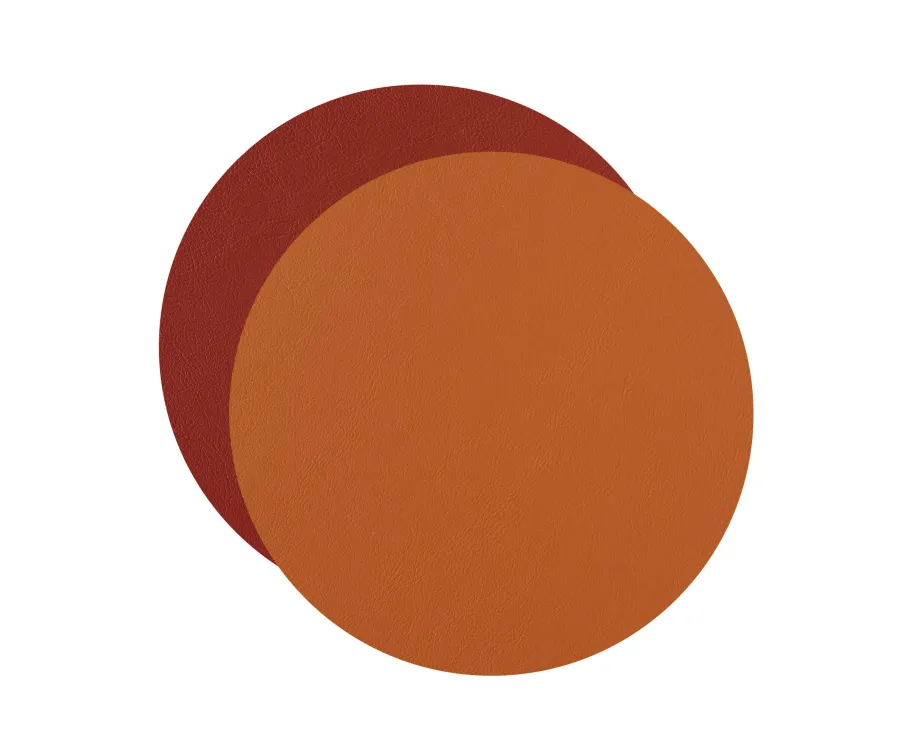 obrazek 1 Stylowa duża podkładka na stół z naturalnej skóry w kolorze karmelowego brązu i bordowym