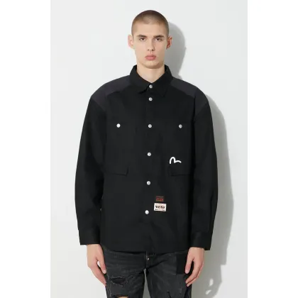 Zdjęcie Evisu kurtka jeansowa Seagull and Slogan Print męska kolor czarny przejściowa 2EAHTM3SJ8004LFCT