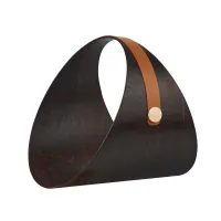 Picture Unique fireplace/magazine wood stand Ø36 cm made of wenge wood and leather