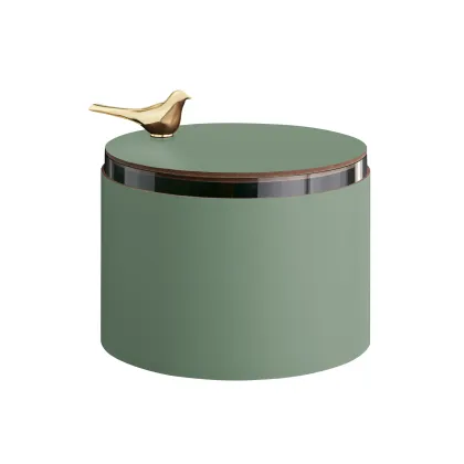 Zdjęcie Wyjątkowe skórzane pudełko Ø15xH10 cm w kolorze eukaliptusa