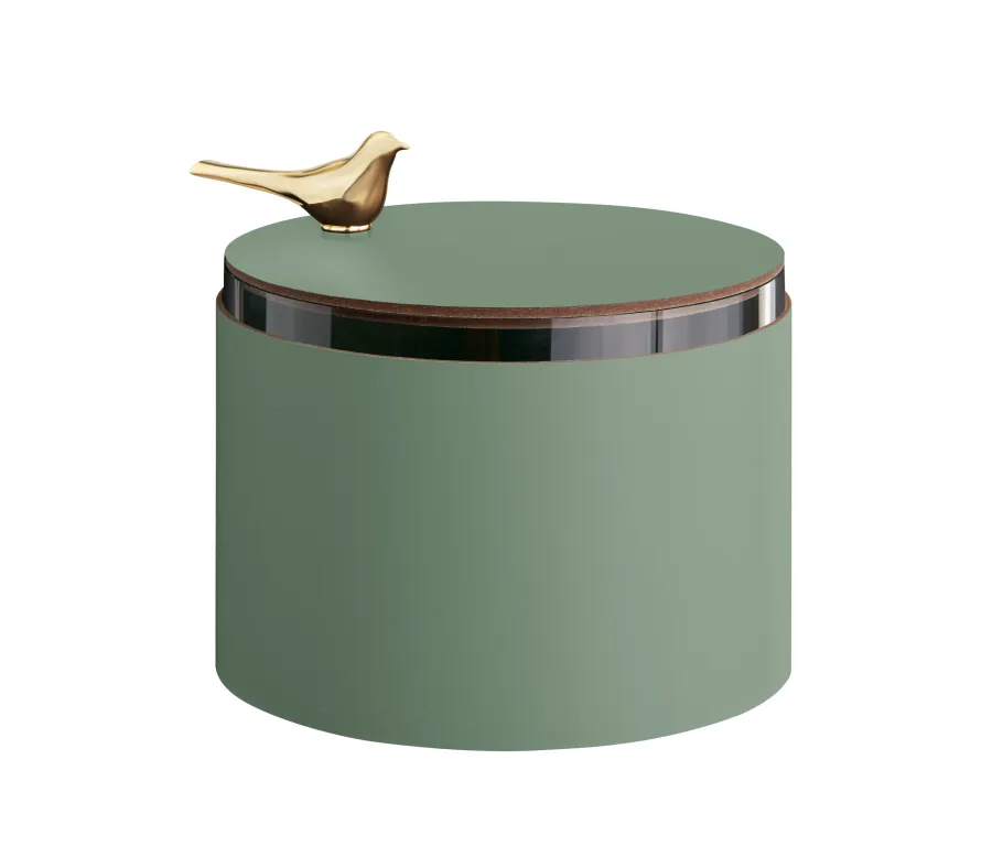 obrazek 1 Wyjątkowe skórzane pudełko Ø15xH10 cm w kolorze eukaliptusa