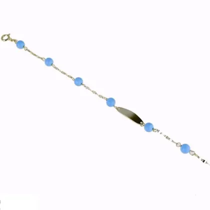 Zdjęcie Dziecięca bransoletka z owalnym talerzykiem i turkusowymi kuleczkami