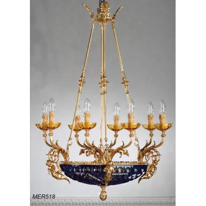 Zdjęcie Żyrandol z pozłacanego brązu z grawerowanym kryształowym pucharem