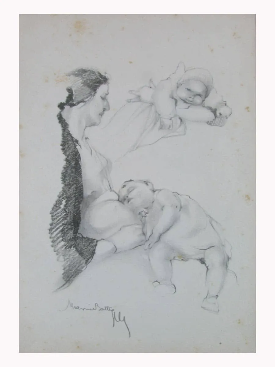 obrazek 2 Portret kobiety z dzieckiem na kolanach - Litografia Marina Battaglia