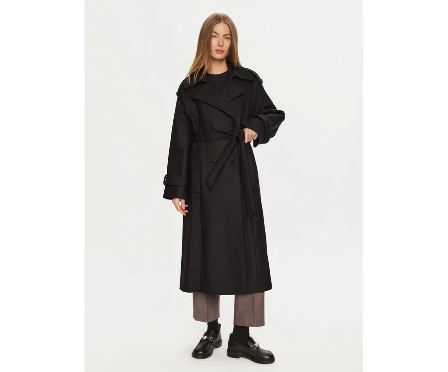obrazek 1 IVY OAK Płaszcz wełniany Caroline Ann IO111137 Czarny Relaxed Fit