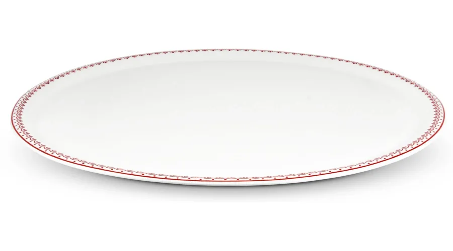 obrazek 2 Okrągła taca z porcelany zdobiona delikatnym czerwonym motywem - Leander