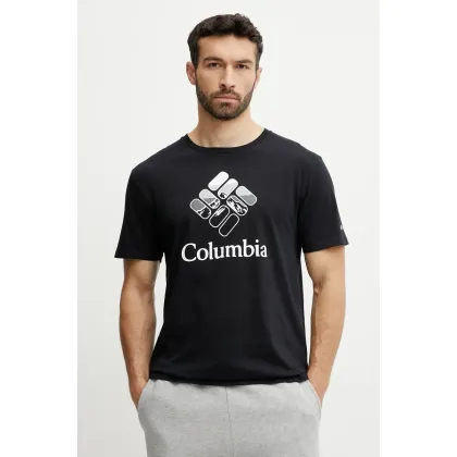 Zdjęcie Columbia t-shirt bawełniany męski kolor czarny z nadrukiem
